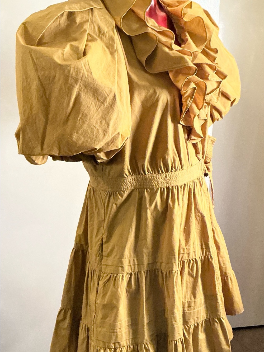ULLA JOHNSON “MAUDE” Mustard Ruffle V-Neck Mini Dress Women Sz 8 - Picture 12 of 17
